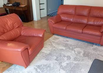 PROMOCYJNA CENA - Sofa + fotel skórzane. Super Kolor, w dobrym stanie. 1999