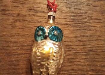 Bombka sowa srebrna z niebieskimi oczami lata 60te. PRL