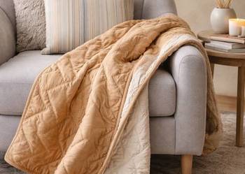 Narzuta pikowana pled miękki 130x170 naturalny beż krem musztardowy ciepła