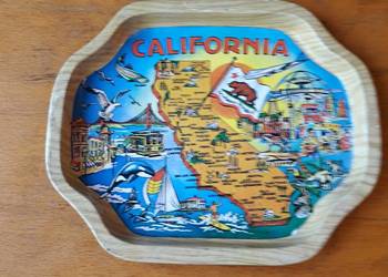 Stara metalowa taca pamiątkowa California Vintage lata 70 80 Stara metalowa taca pamiątkowa California Vintage lata 70 80