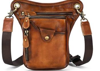 TORBA MOTOCYKLOWA SKÓRZANA SASZETKA NA UDO, NOGĘ ,PAS KOLOR BRĄZOWY