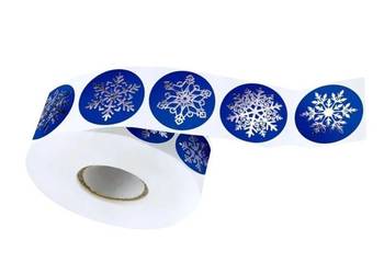 Naklejki srebrne śnieżynki okrągłe świąteczne 50 szt 3cm na prezenty kartki