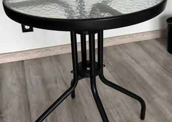 Stolik ogrodowy okrągły szklany 60 cm antracyt balkon taras