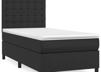 Łóżko z Materacem Kontynentalne Czarne Ekoskóra 80x200 cm WM-3142809