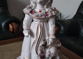Duża, sygnowana porcelanowa figurka Chodzież UNIKAT 33 cm.