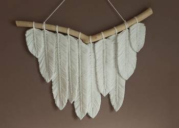 Makrama boho Piórka Listki jasny ecru 74cm / 79cm
