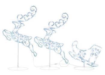 Świąteczne, lecące renifery z saniami, akryl, 260x21x87 cm（328510）