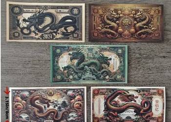 Kolekcjonerski zestaw banknotów?? przedstawiających chińskie smoki
