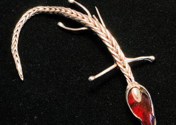 Srebro Bursztyn Piekna Duża Srebrna Brosza z Bursztynem Antyk Secesja