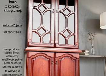 Stylowa Witryna 90` CARO Kredens Producent BEKAS Dąb Orzech Klasyczny Styl