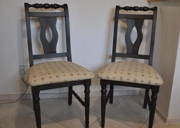Krzesła drewniane tapicerowane do salonu, jadalni , ciemny brąz, vintage