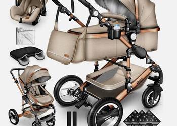 Wózek wielofunkcyjny 3w1 KIDUKU beżowy/miedziany