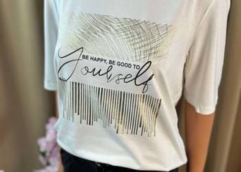 Bonprix biała bluzka wiskoza złoty print casual minimalistyczna L 40