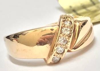 Złoty PIERŚCIONEK 585 14K żółte ZŁOTO kamienie RĘCZNA robota r.16