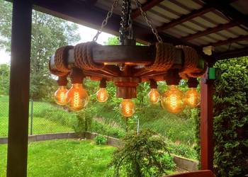OKAZJA lampa z koła od wozu drabiniastego rustykalna, loft, karczma, altana