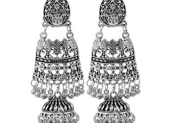 Długie kolczyki indyjskie jhumki orient kolor srebrny antyczny boho bohemia Długie kolczyki indyjskie jhumki orient kolor srebrny antyczny boho bohemia