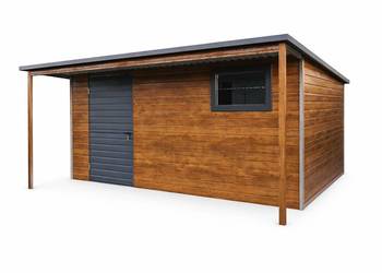 Schowek ogrodowy 4x4 drewnopodobny z wiatą 4x1