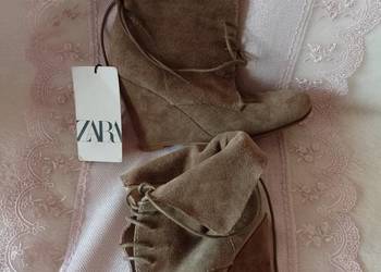 (39) ZARA/Skórzane Botki, koturny z Madrytu, skóra naturalna
