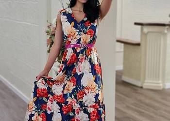 Sukienka falbana - romantyczny kwiatowy wzór, kobieca elegancja Rozmiar 46