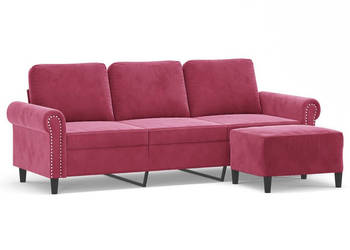 3-osobowa sofa z podnóżkiem winna czerwień 180 cm aksamit WM-3201219