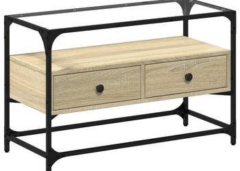 Szafka pod TV ze szklanym blatem dąb sonoma 80x35x51 cm WM-846060