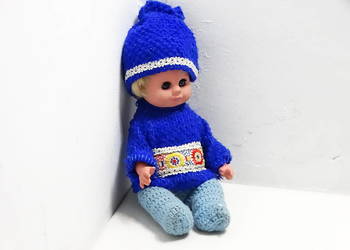 Stara Lalka Vintage PRL W Dzianinowym Ubranku 40 cm