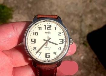 Zegarek Timex Męski 43mm Indiglo 50M Pasek Ecru Skóra Slimline Modowy