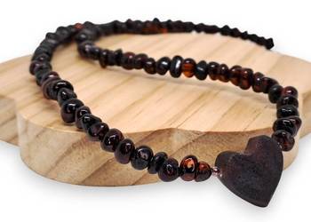 Korale z bursztynu, BURSZTYN barok wiśnia, serce, serduszko #1476