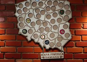 Drewniana Mapa Polski Na Kapsle Od Piwa