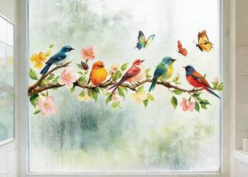 Dwustronna naklejka na szybę z ptakami
