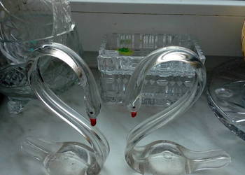 Szklany łabędź Ząbkowice prl komplet Szklany łabędź Ząbkowice prl komplet