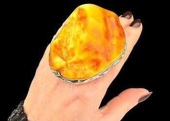 Okazały pierścionek srebro 925 Bursztyn bałtycki Unikat rękodzieło