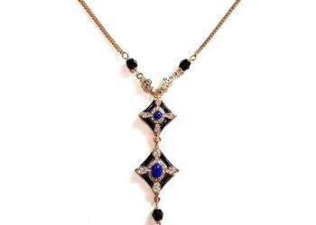 Blue Crystal Enamel Victorian Style Y Drop Tassel Necklace