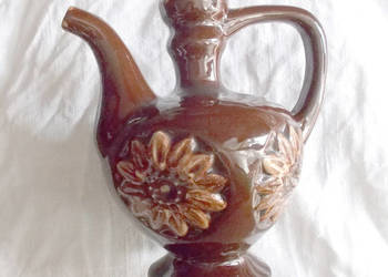 prl ceramika z kamionki, brązowy dzbanek ceramiczny, vintage dzbanek prl