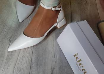 (40) Ideal Shoes/ Białe baleriny wieczorowe z zapięciem z Londynu, NOWE