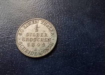 Stare monety 1/2 srebrnego grosza 1842 A Niemcy srebro