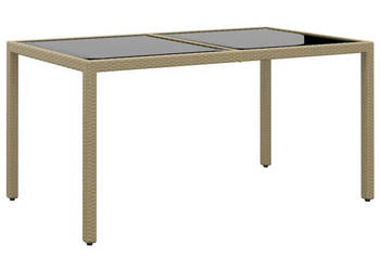 Stół ogrodowy 150x90x75 cm szkło i rattan PE beżowy WM-310576