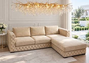 Sofa glamour narożna 3 osobowa z funkcją spania, nowoczesna
