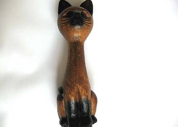 Kot - kotek uroczy - Stara Figurka Bali styl - drewno - 19 x 5 x 5 cm