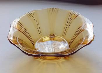 Brockwitz, miodowa miska art deco na 3 nóżkach, wzór Emden, lata 40-e XX w.