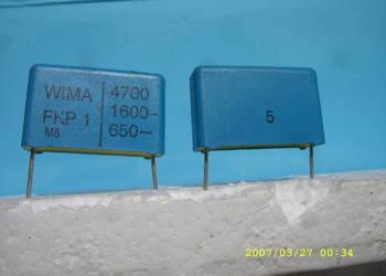 KOndesator FKP 1; 4,7 nF / 1600 V -- ; 650 V zm. WIMA, nowe.