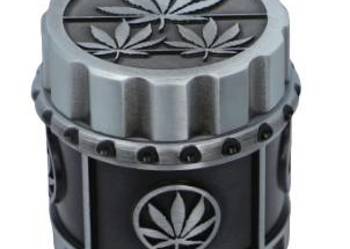 Srebrny Młynek do Tytoniu Metalowy Grinder Crusher z Listkami Marihuany
