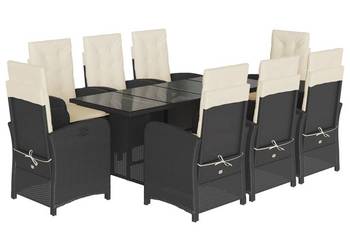 vidaXL 9-cz. zestaw mebli ogrodowych z poduszkami, czarny,(SKU:3212250)