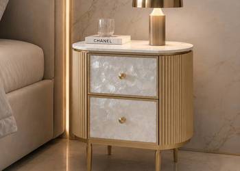 Złota szafka nocna glamour Champion z muszlami i spiekiem 55x40x55
