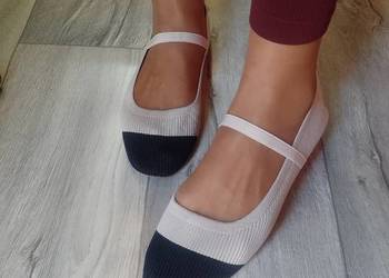 (41) Dzianinowe, beżowo - czarne baleriny wieczorowe z zapięciem, NOWE (41) Dzianinowe, beżowo - czarne baleriny wieczorowe z zapięciem, NOWE