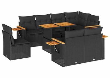 vidaXL 9-cz. zestaw mebli z poduszkami, czarny, polirattan(SKU:3327611)