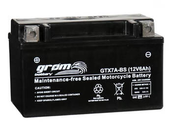 Akumulator motocyklowy GROM GTX7A-BS YTX7A-BS 12V 6Ah 120A L