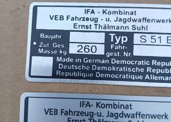 Tabliczki znamionowe Simson