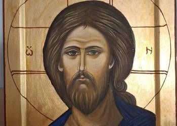 Ikona pisana Pantokrator na desce lipowej 30 cm x 24 cm kowczeg