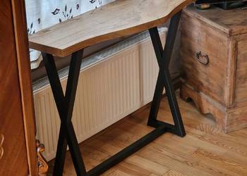 Konsola loft BLAT DĘBOWY NA WYMIAR naturalna krawędź stal mal. PROSZKOWO